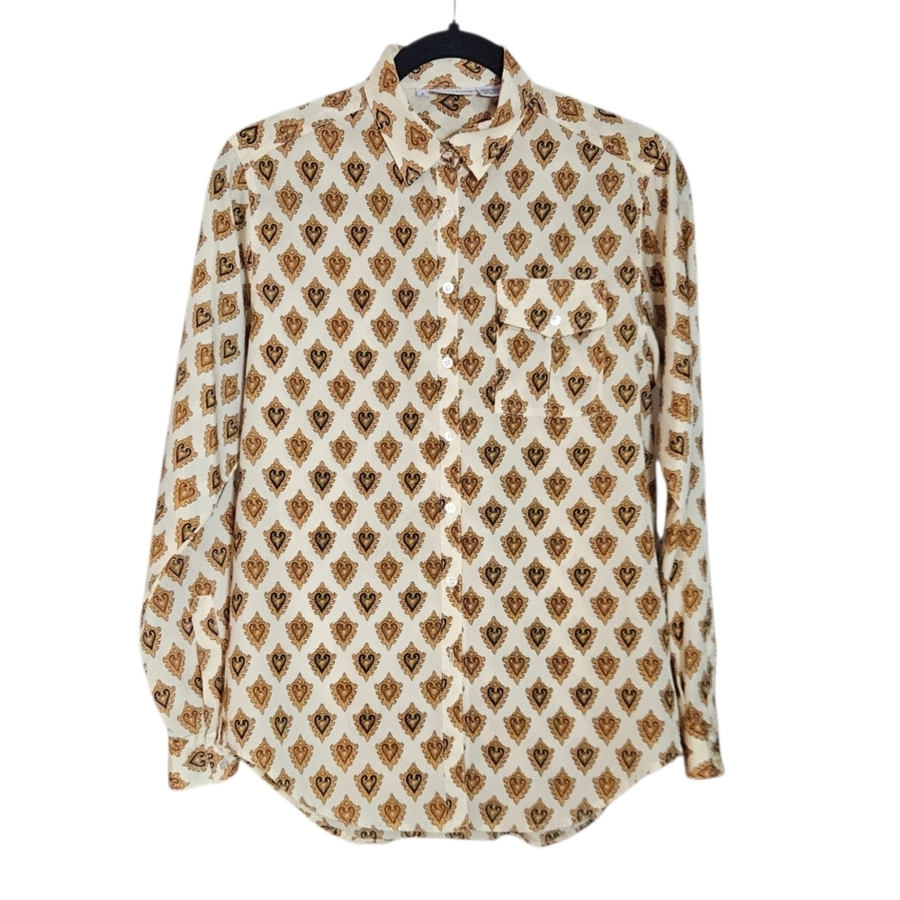 Vintage Liz Claiborne Paisley Heart Blouse 90s Button Down Shirt Women's size 6